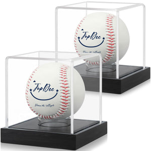JupDec Baseball Display Case, Clear Cube Baseball Holder with Wooden Base, Autograph Baseball Stand Box for Single Ball, Acacia Wood, Black, 1 Pack
