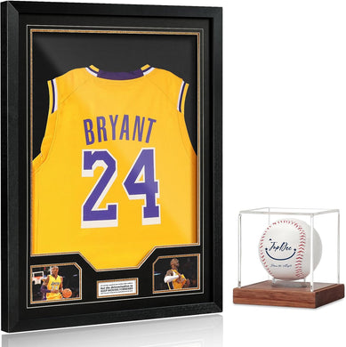JupDec Jersey Frame & Baseball Display Case, Clear Acrylic Shadow Box with UV Protection Wooden Showcase,Idea Gift for Sports Fans