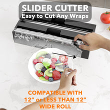 Load image into Gallery viewer, SpaceAid WrapNeat 2 in 1 Wrap Organizer with Cutter and Labels, Plastic Wrap, Aluminum Foil and Wax Bamboo Dispenser for Kitchen Storage Organization Holder for 12&quot; Roll (Natural)