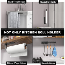 Load image into Gallery viewer, Paper Towel Holder - Self-Adhesive or Drilling, Matte Black, Upgraded Aluminum Kitchen Roll Dispenser Under Cabinet, Lighter but Stronger Than Stainless Steel!