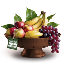 Load image into Gallery viewer, Bambüsi Fruit Bowl - 11&quot; Large Brown Wooden Pedestal Bowl for Kitchen Counter &amp; Dining Table Centerpiece, Premium Bamboo Wood Fruit Basket &amp; Banana Holder for Fresh Produce, Bread &amp; Home Decor