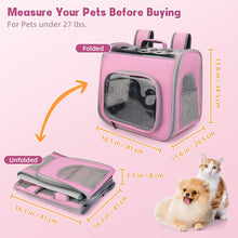 Load image into Gallery viewer, Pet Carrier Backpack, Cat Backpack Carrier with Breathable Holes, Portable Pet Travel Carrier for Medium/Small Cats and Dogs, Airline Approved, Ideal for Outdoor Picnic,Hiking (Pink)