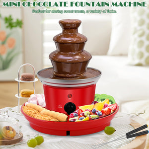 16oz Chocolate Fondue Fountain, 3-Tier MINI Chocolate Fountain with 6PCS Fondue Fork and Removal Fruits/Nuts/Treats Serving Tray for BBQ Sauce,Ranch,Nacho Cheese,Liqueurs