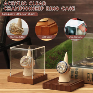 JupDec Baseball Display Case - Clear Cube Baseball Holder with Wooden Base, Autograph Stand Box for Single Ball, Acacia Wood, Brown, 1 Pack