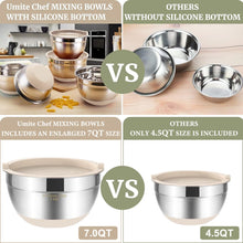 Load image into Gallery viewer, Umite Chef Mixing Bowls with Airtight Lids, 6 piece Stainless Steel Metal Nesting Storage Bowls, Non-Slip Bottoms Size 7, 3.5, 2.5, 2.0,1.5, 1QT, Great for Mixing &amp; Serving (Khaki)