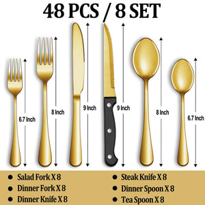 24 Pcs Silverware Set with Steak Knives Service for 4,Stainless Steel Flatware Set,Mirror Polished Cutlery Utensil Set,Home Kitchen Eating Tableware Set,Include Fork Knife Spoon Set,Dishwasher Safe