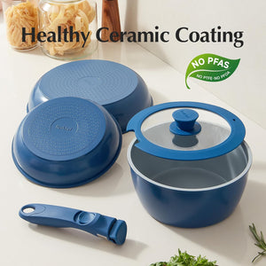 Redchef Ceramic Pots and Pans Set Non Stick, Nonstick Kitchen Cookware Sets, Non Toxic Pots and Pans Set Non Stick, PFAS PFOA & PTFE Free, Nonstick Frying Pans Set, Ceramic Pan Skillet, RV Cookware