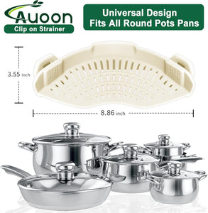 AUOON Clip On Pot Strainer and Pasta strainer and Silicone Utensil Rest,Pot lid holder with Drip Pad for Multiple Utensils,Dishwasher Safe,Heat ResistanSpoon,Rest for Stove Top,Kitchen Utensil Holder