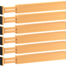 Load image into Gallery viewer, Large Kitchen Drawer Organizer - Expandable Bamboo Drawer Dividers (17&quot; - 21.5&quot;) - Adjustable Separators for Kitchen, Clothes, Dresser, Bedroom, Bathroom, and Desk Drawers - 6 Pack
