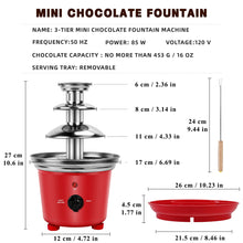 Load image into Gallery viewer, 16oz Chocolate Fondue Fountain, 3-Tier MINI Chocolate Fountain with 6PCS Fondue Fork and Removal Fruits/Nuts/Treats Serving Tray for BBQ Sauce,Ranch,Nacho Cheese,Liqueurs