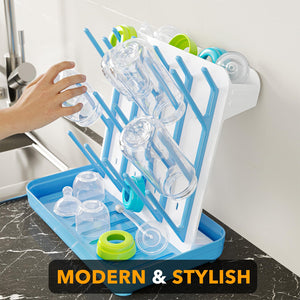 SpaceAid Baby Bottle Drying Rack with 20 Hooks, Space Saving Kitchen Bottles Rack Dryer, Vertical Baby Bottle Holder Organizer for Countertop Storage Accessories (White and Gray)