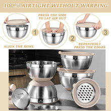 Load image into Gallery viewer, Mixing Bowls with Airtight Lids Set, 26PCS Stainless Steel Khaki Bowls with Grater Attachments, Non-Slip Bottoms &amp; Kitchen Gadgets Set, Size 7, 4, 2.5, 2.0,1.5, 1QT, Great for Mixing &amp; Serving