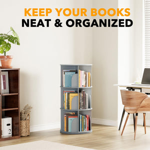 SpaceAid 4 Tier Rotating Bookshelf Tower, Spinning Bookcase Lazy Susan, Revolving 360 Book Shelf Storage Round Carousel, Vertical Rotate Turning Spiral Corner Organizer, White