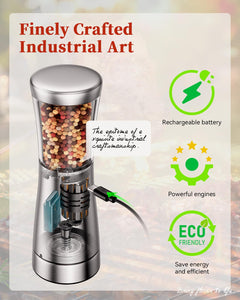 Electric Salt and Pepper Grinder, Stainless Steel Rechargeable Salt and Pepper Grinder Set with 4.5 oz Large Capacity, 1.8" Wide Mouth, Adjustable Coarseness, Ideal for Kitchen