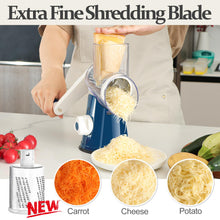 Load image into Gallery viewer, Rotary Cheese Grater Hand Crank Cheese Shredder for Fresh Cheese, Vegetable, Nuts,Non-slip Suction Base, Free Cleaning Brush Three Blades, Black