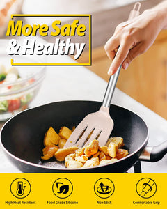 Pack of 2 Silicone Solid Turner, Non Stick Slotted Kitchen Spatulas, High Heat Resistant BPA Free Cooking Utensils, Ideal Cookware for Fish, Eggs, Pancakes(Black)