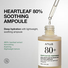Load image into Gallery viewer, Anua Heartleaf 80 Soothing Ampoule, Hydration Facial Serum for Glass Skin, Panthenol, Hyaluronic Acid, Non-Greasy, Gentle Formula, Lightweight Essence, Vegan, Korean Skin Care, 30ml/1.01 fl.oz