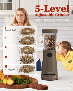 Electric Salt and Pepper Grinder, Stainless Steel Rechargeable Salt and Pepper Grinder Set with 4.5 oz Large Capacity, 1.8" Wide Mouth, Adjustable Coarseness, Ideal for Kitchen