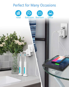 USB Charger Block, TESSAN Wall Plug Adapter with Electrical 4 Box Splitter 3 USB Wall Charger Ports, Multi Plug Outlet Extender Charging for Cruise, Travel, Office, Dorm Essentials