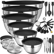 Load image into Gallery viewer, Mixing Bowls with Airtight Lids Set, 26PCS Stainless Steel Khaki Bowls with Grater Attachments, Non-Slip Bottoms &amp; Kitchen Gadgets Set, Size 7, 4, 2.5, 2.0,1.5, 1QT, Great for Mixing &amp; Serving