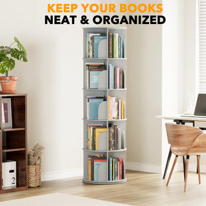 SpaceAid 4 Tier Rotating Bookshelf Tower, Spinning Bookcase Lazy Susan, Revolving 360 Book Shelf Storage Round Carousel, Vertical Rotate Turning Spiral Corner Organizer, White