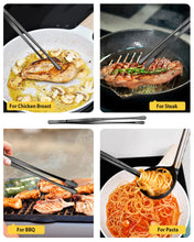 Load image into Gallery viewer, 4 Pcs Fine Long Tweezer Tongs Professional Black, 12&#39;&#39; and 10&#39;&#39; Stainless Steel for Kitchen, Food, Cooking, Repairing, Sea food and BBQ