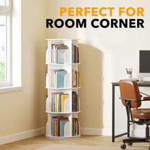 Load image into Gallery viewer, SpaceAid 4 Tier Rotating Bookshelf Tower, Spinning Bookcase Lazy Susan, Revolving 360 Book Shelf Storage Round Carousel, Vertical Rotate Turning Spiral Corner Organizer, White