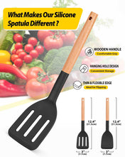 Load image into Gallery viewer, Pack of 2 Silicone Cooking Spatula, Heat Resistant Solid Turner, Non Stick Slotted Spatulas with Wooden Short Handle,Ideal Wood Kitchen Utensils Set for Frying, Baking, Flipping, Turning