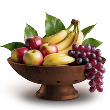 Load image into Gallery viewer, Bambüsi Fruit Bowl - 11&quot; Large Brown Wooden Pedestal Bowl for Kitchen Counter &amp; Dining Table Centerpiece, Premium Bamboo Wood Fruit Basket &amp; Banana Holder for Fresh Produce, Bread &amp; Home Decor