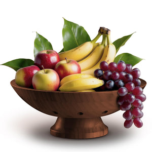 Bambüsi Fruit Bowl - 11" Large Brown Wooden Pedestal Bowl for Kitchen Counter & Dining Table Centerpiece, Premium Bamboo Wood Fruit Basket & Banana Holder for Fresh Produce, Bread & Home Decor
