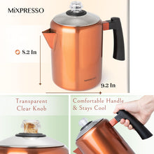 Load image into Gallery viewer, Mixpresso Stainless Steel Stovetop Coffee Percolator, 52 oz Classic Percolator Coffee Pot, Excellent As Camping Pot, 12 Cup Stainless Steel Camping Coffee Makers, Cool-Touch Handle.