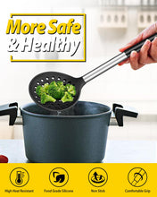 Load image into Gallery viewer, Kitchen Ladle Strainer Set of 2 Large Slotted Spoon with High Heat Resistant BPA Free Non Stick Cooking Skimmers For Draining and Frying (Grey and Teal Blue)