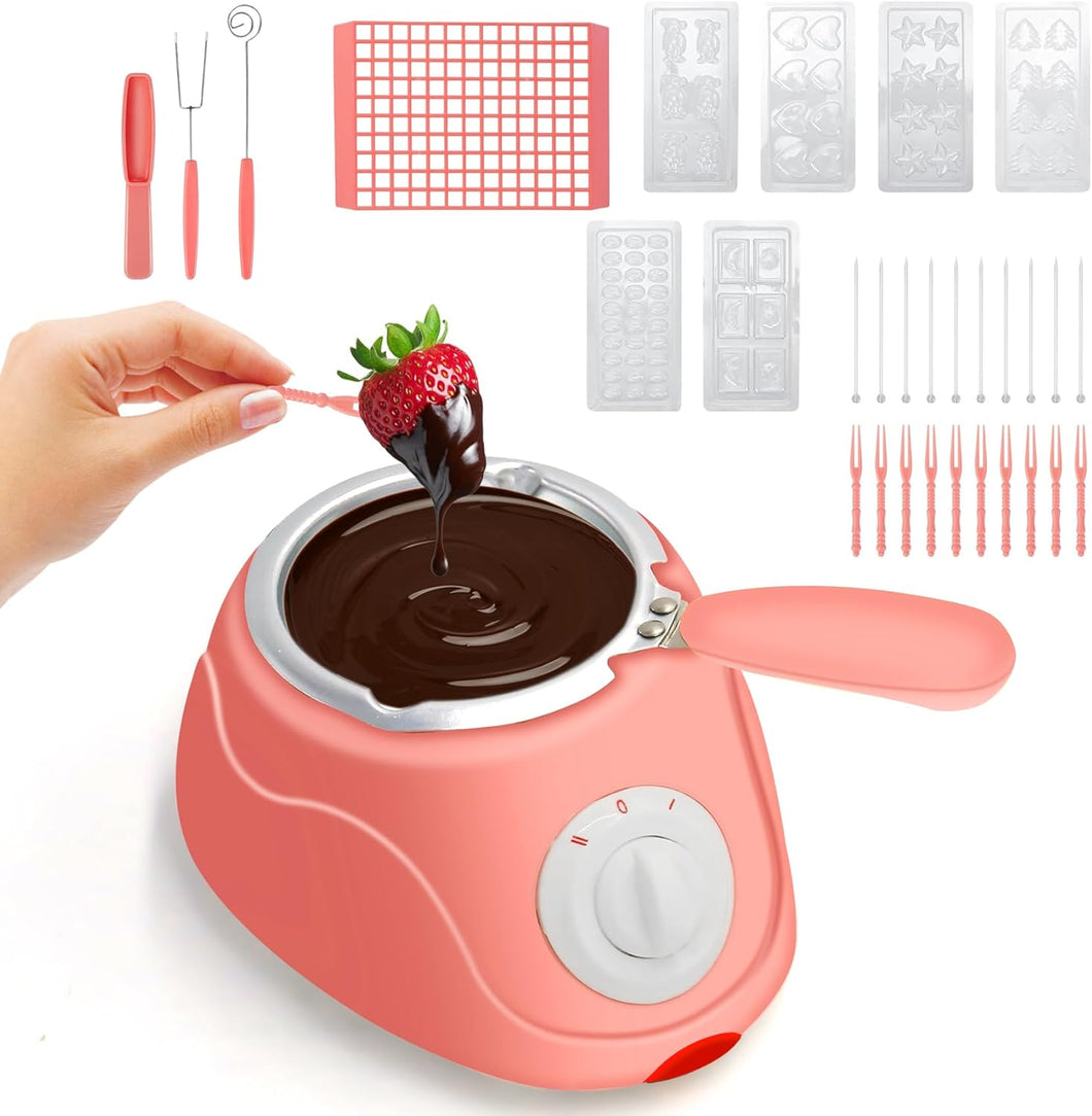 8.45oz Mini Melting Fondue Pot, Electric Chocolate Melting Set, Chocolate Fondue Fountain, Warmer Machine for Milk,Chocolate,Cheese,Butter,Candy