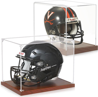 JupDec Full Siize Helmet & Mini Helmet Display Case, Large Clear Acrylic Shadow Box with UV Protection Wooden Showcase,Idea Gift for Sports Fans