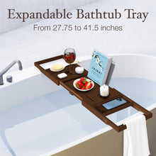 Load image into Gallery viewer, Bathtub Tray Caddy - Premium Bamboo Expandable Bath Tub Tray Table, Luxurious Wooden Bath Caddy for Books, Tablets, Wine, Bathroom Accessories, Spa Essentials, Housewarming, Wedding