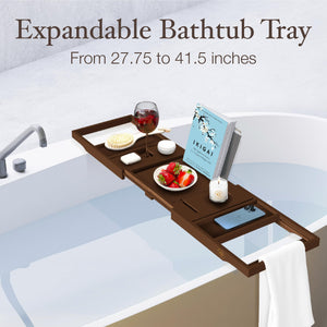 Bathtub Tray Caddy - Premium Bamboo Expandable Bath Tub Tray Table, Luxurious Wooden Bath Caddy for Books, Tablets, Wine, Bathroom Accessories, Spa Essentials, Housewarming, Wedding