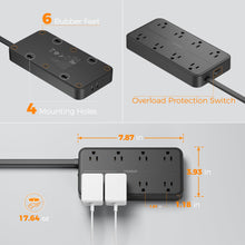 Load image into Gallery viewer, Power Strip Surge Protector, TESSAN Flat Plug Extension Cord with 8 Outlets 3 USB Charger(1 USB C), 1080 Joules Protection, Wall Mountable Charging Station for Home Office School Dorm Room Essentials