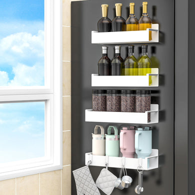 4 Pack Magnetic Spice Rack Organizer for Refrigerator and Oven, Black Fridge Organizers and Storage for Kitchen