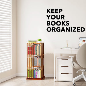 SpaceAid 6 Tier Rotating Bookshelf Tower, Bamboo Spinning Book Shelf, Revolving 360 Bookcase Storage Swivel Round Carousel, Vertical Rotate Turning Spiral Corner Organizer (6-Tier Walnut)