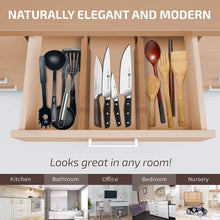 Load image into Gallery viewer, Large Kitchen Drawer Organizer - Expandable Bamboo Drawer Dividers (17&quot; - 21.5&quot;) - Adjustable Separators for Kitchen, Clothes, Dresser, Bedroom, Bathroom, and Desk Drawers - 6 Pack
