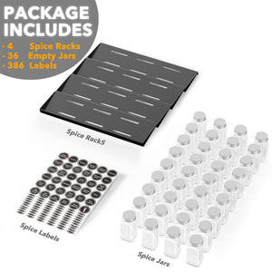 SpaceAid Spice Drawer Organizer with 28 Spice Jars, 386 Spice Labels, 4 Tier Seasoning Rack Tray Insert for Kitchen Drawers, 13" Wide x 17.5" Deep