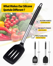 Load image into Gallery viewer, Pack of 2 Silicone Solid Turner, Non Stick Slotted Kitchen Spatulas, High Heat Resistant BPA Free Cooking Utensils, Ideal Cookware for Fish, Eggs, Pancakes(Black)