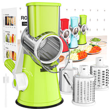Load image into Gallery viewer, Rotary Cheese Grater Hand Crank Cheese Shredder for Fresh Cheese, Vegetable, Nuts,Non-slip Suction Base, Free Cleaning Brush Three Blades, Black