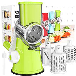 Rotary Cheese Grater Hand Crank Cheese Shredder for Fresh Cheese, Vegetable, Nuts,Non-slip Suction Base, Free Cleaning Brush Three Blades, Black