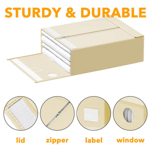 SpaceAid 8 Pack Bed Sheet Organizers and Storage, Foldable Sheet Organizer for Linen Closet, Sheets Set Folder Keeper with Window XL (Queen & King Size) Bedding Container (Beige, 8 Pack)