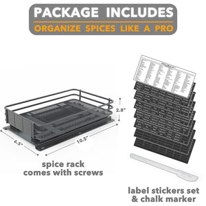 SpaceAid Pull Out Spice Rack Organizer for Cabinet, Heavy Duty Slide Out Seasoning Kitchen Organizer, Cabinet Organizer, with Labels, 4.5" W x10.75 D x8.5 H, 1 Drawer 2-Tier