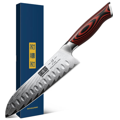 Damascus Santoku Knife, 7 Inch Professiona Kitchen Knife, Damascus Super Steel Ultra-Sharp Santoku Chef Knife with Ergonomic G10 Handle