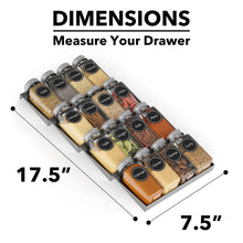 Load image into Gallery viewer, SpaceAid Spice Drawer Organizer with 28 Spice Jars, 386 Spice Labels, 4 Tier Seasoning Rack Tray Insert for Kitchen Drawers, 13&quot; Wide x 17.5&quot; Deep