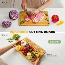 Load image into Gallery viewer, Bamboo Cutting Board, Durable Wood Cutting Boards for Kitchen with Deep Juice Grooves &amp; Built-in Handles, Ideal Charcuterie &amp; Chopping for Meat, Vegetables and Fruits Ideal Kitchen Gifts