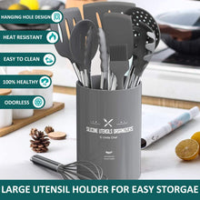Load image into Gallery viewer, Silicone Cooking Utensil Set, Umite Chef 15pcs Silicone Cooking Kitchen Utensils Set, Non-stick - Best Kitchen Cookware with Stainless Steel Handle - Black